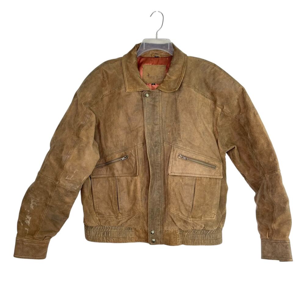 J Riggings Leather Bomber Flight Coat Jacket Brown Vintage Men's Sz Large